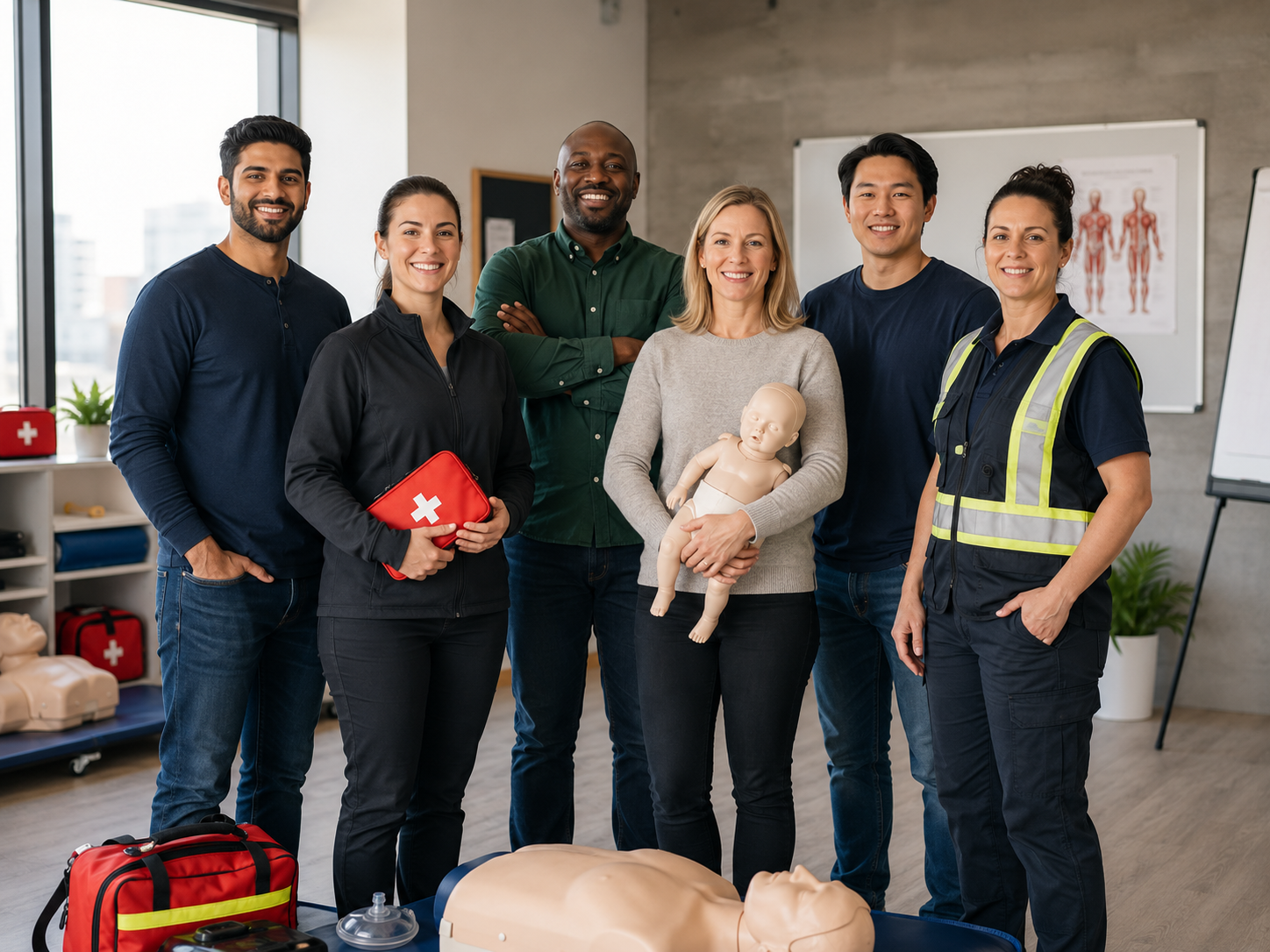 Certified emergency training team in a classroom